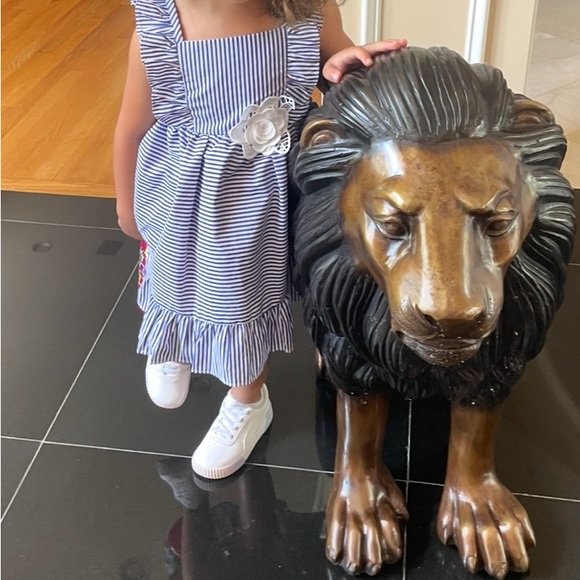 Striped Blue and White Kids Dress - Picture 1 of 4